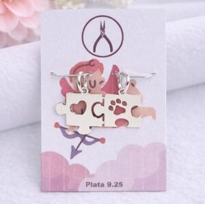 Set Duo Pareja 925 Mex. Sterling Silver Matching Puzzle Pendant Paw Cutout Gift
